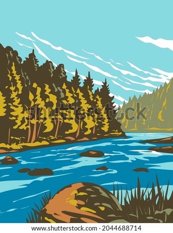 Art Deco or WPA Poster of Bavarian Forest National Park or Nationalpark Bayerischer Wald in Eastern Bavarian Forest on Germany border with Czech Republic done in works project administration style. Stock foto © 
