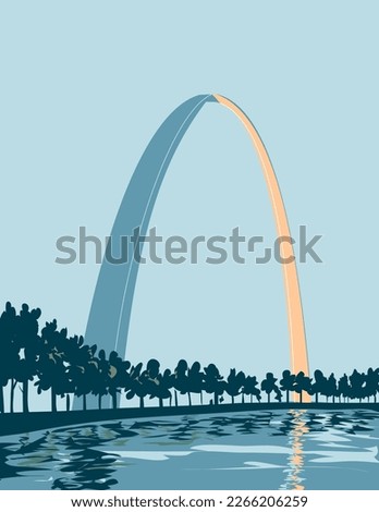 WPA poster art of the Gateway Arch National Park located in St. Louis, Missouri, near the starting point of the Lewis and Clark Expedition USA done in works project administration style.