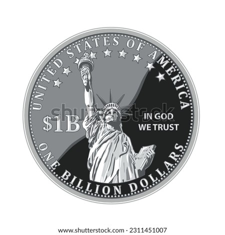 Metallic style flat icon illustration of a one million dollar coin of United States of America USA with Statue of Liberty viewed from front with words In God We Trust on isolated white background.