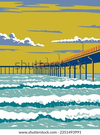 Ocean Beach Municipal Pier or OB Pier in San Diego County California WPA Poster Art
