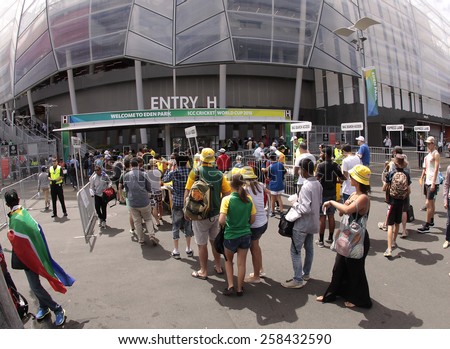 AUCKLAND-Mar.7: Cricket fans at the venue of ICC Cricket World Cup 2015 at Eden Park to watch Group A ODI match between South Africa and Pakistan in Auckland, New Zealand on Saturday, March 7, 2015