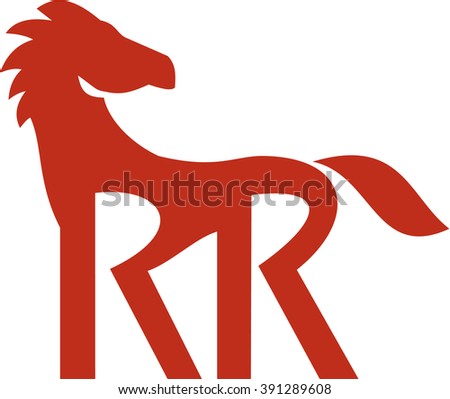 Illustration of a red horse silhouette with double R as its legs set on isolated background done in retro style.  Photo stock © 