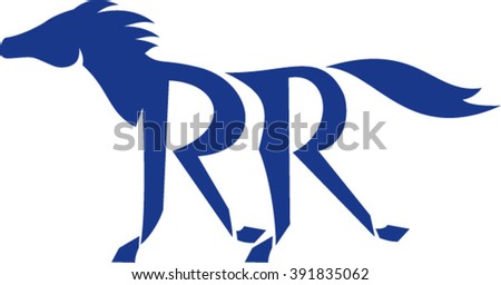 Illustration of a dark blue horse silhouette running with double R as its legs set on isolated background done in retro style.  Photo stock © 