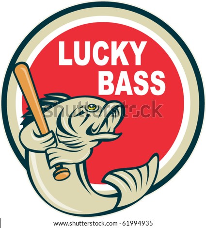 vector illustration of a Bass with baseball bat and wording 