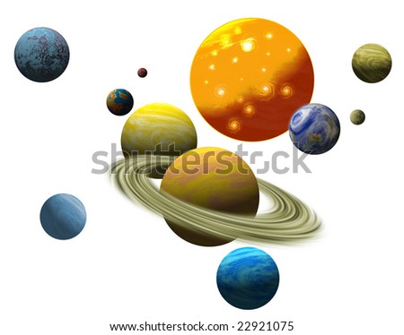 The solar system isolated on white background