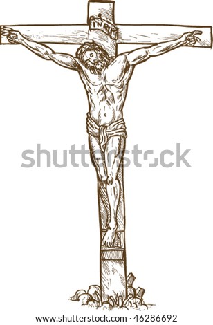 Vector Hand Drawn Sketch Illustration Of Jesus Christ Hanging On The ...