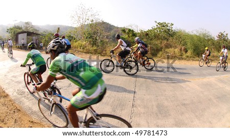 MANILA - MARCH 28: Participants of the 4th All Terra King of the Mountain at the Timberland Heights which is a 10-kilometer trail run and 20-kilometer mountain bike race on March 28, 2010 in Manila. race.