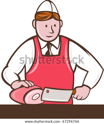 Illustration Of A Cartoon Butcher Cutter With Knife Meat Cleaver ...