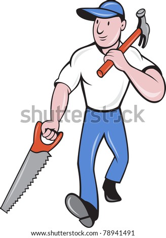 Illustration Of A Carpenter Tradesman Worker With Hammer And Saw ...