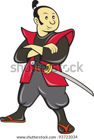 Vector Illustration Of A Japanese Samurai Warrior With Sword Done In ...