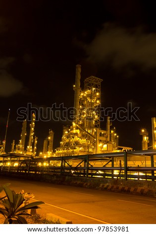Oil refinery in full operation during the night, industrial estate, Thailand