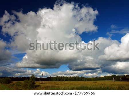 clouds, landscape, blue sky, river, rural landscape;