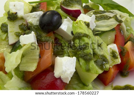 vegetable salad; cooking art; dish for the restaurant;