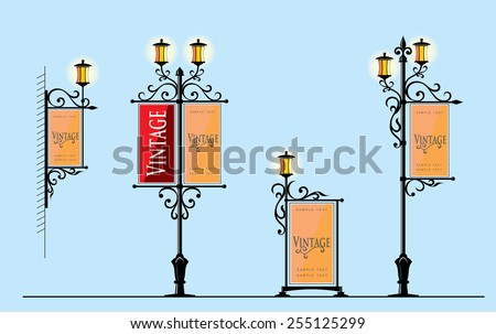 wrought-iron street lamps with a sign for advertising, the vector