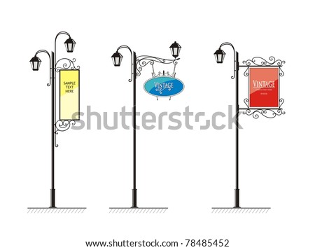 Wrought-Iron Street Lamps With A Sign For Advertising, The Vector ...