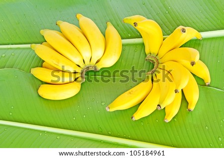 Banana on fresh banana leaf with drops of water
