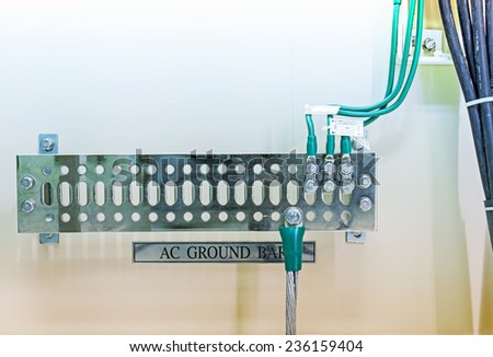 Grounding electric bar - part of telecommunication equipment in server room