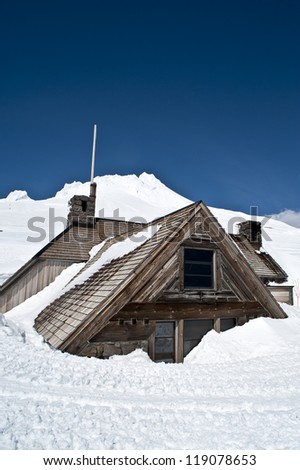Silcox Hut on Mount Hood, Oregon, covered in deep snow