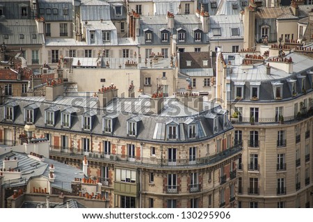 Paris rooftops seen from tower of Notre Dame