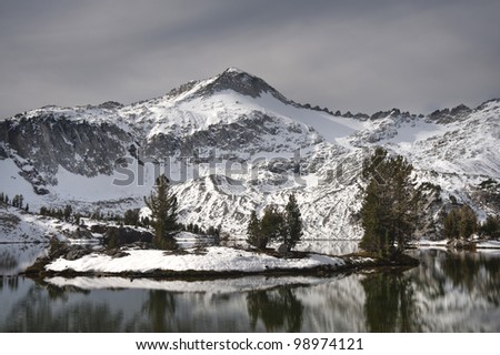 High alpine lake in winter, in Wallowa Mountains of Oregon