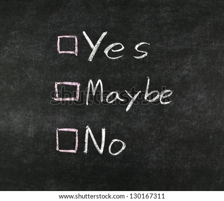 yes, no,maybe and check boxes drawing with white chalk on blackboard