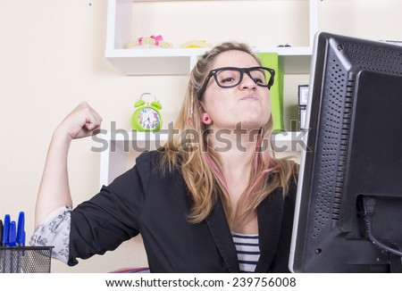 Angry business girl wants to destroy computer