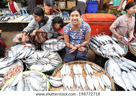 DAWEI, MYANMAR - JULY 15 : Dawei morning market ocean offers food security on July 15 , 2013. A city in southeastern Myanmar and is capital of Tanintharyi Region.