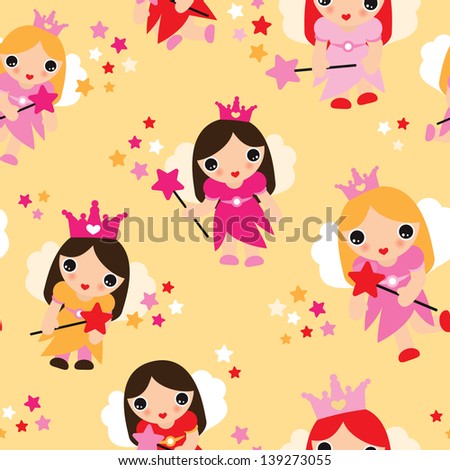 Seamless Fairy Princess Kids Illustration Decorative Background Pattern ...