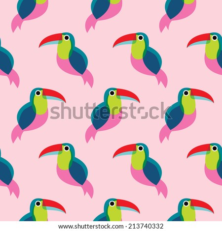 Seamless brazil tucan bird exotic illustration background pattern in vector