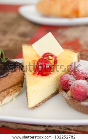 Cheese cake. A delicious dessert with cherry