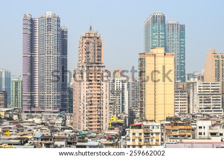 MACAU, CHINA - February 9, 2015: Exterior of the downtown Macau residential buildings on February 9, 2015 in Macau, China.