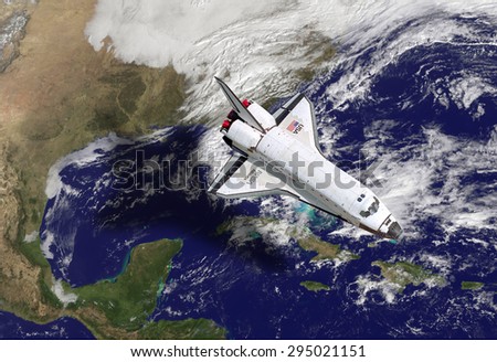 Top view Rockets fly over the air the backdrop parts of the earth. Elements of this image furnished by NASA.