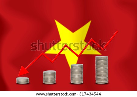 The economic going down of the Vietnam, with a head shot arrows down from the top medals.