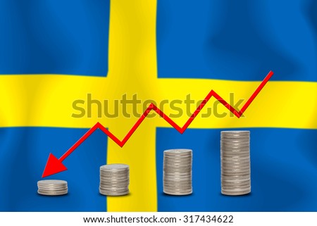 The economic going down of the Sweden, with a head shot arrows down from the top medals.