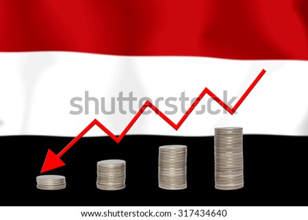 The economic going down of the Yemen, with a head shot arrows down from the top medals.