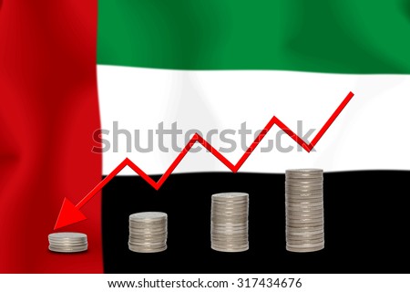 The economic going down of the United Arab Emirates, with a head shot arrows down from the top medals.