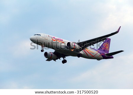 BANGKOK THAILAND - September 14, 2015 - Thai Airways Airlines passenger plane Take Off at suvarnabhumi international air port on September 14, 2015 in Bangkok, Thailand.