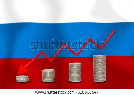The economic going down of the Russia, with a head shot arrows down from the top medals.