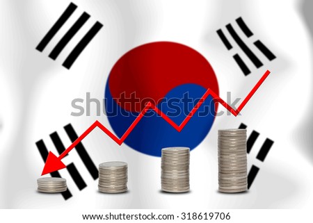 The economic going down of the South Korea, with a head shot arrows down from the top medals.