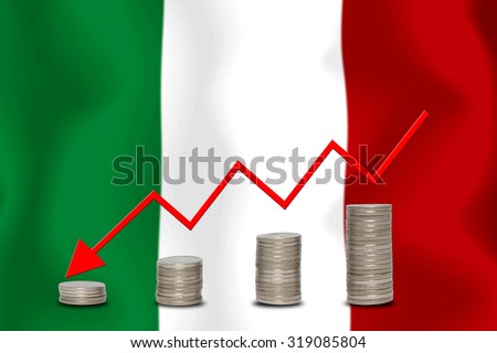 The economic going down of the ITALY, with a head shot arrows down from the top medals.