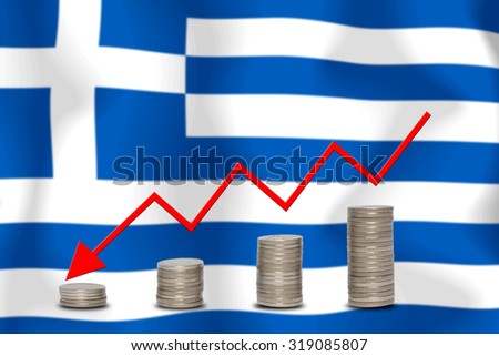 The economic going down of the GREECE, with a head shot arrows down from the top medals.