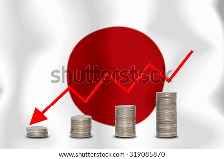 The economic going down of the japan, with a head shot arrows down from the top medals.