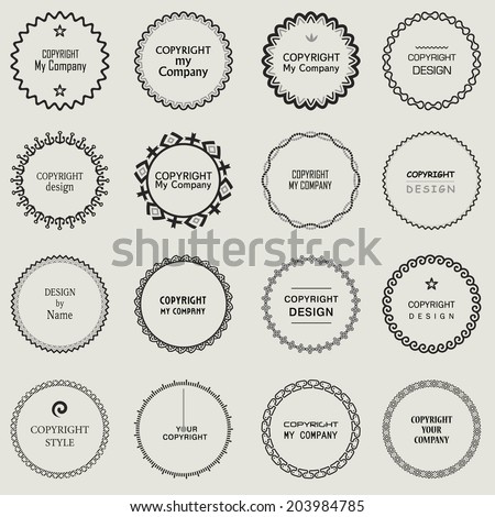 Set of Vector Round and Circle Ornament Frames for Copyspace Design. Monochrome Design Elements.