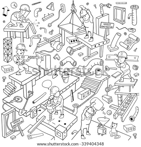 Working People Cover Pattern. Funny Building Area. Background for 