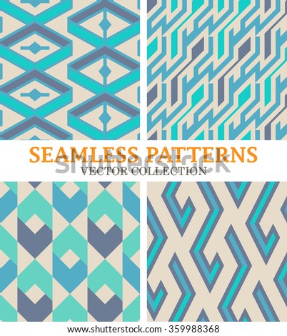 Set of Seamless Vector Patterns with Straight Lines. Modern Geometrical Backgrounds for Textile Design