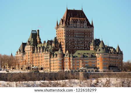 QUEBEC CITY, CANADA - MARCH 9, 2012: The Chateau Frontenac on March 9, 2012 is a grand hotel in Quebec City, Quebec, Canada and is designated as a National Historic Site of Canada.