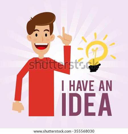 Man having an idea while raising hand, vector illustration