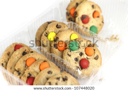 Rainbow Chocolate chip Cookies in the plastic pack