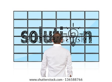businessman and solution on flat panels