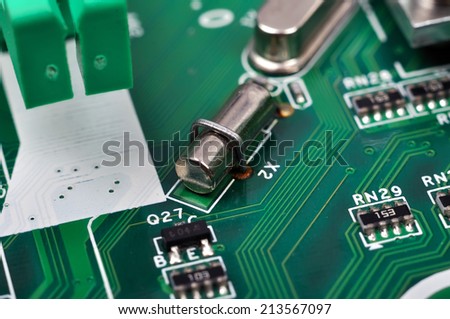 Capacitor and microchips, close up
